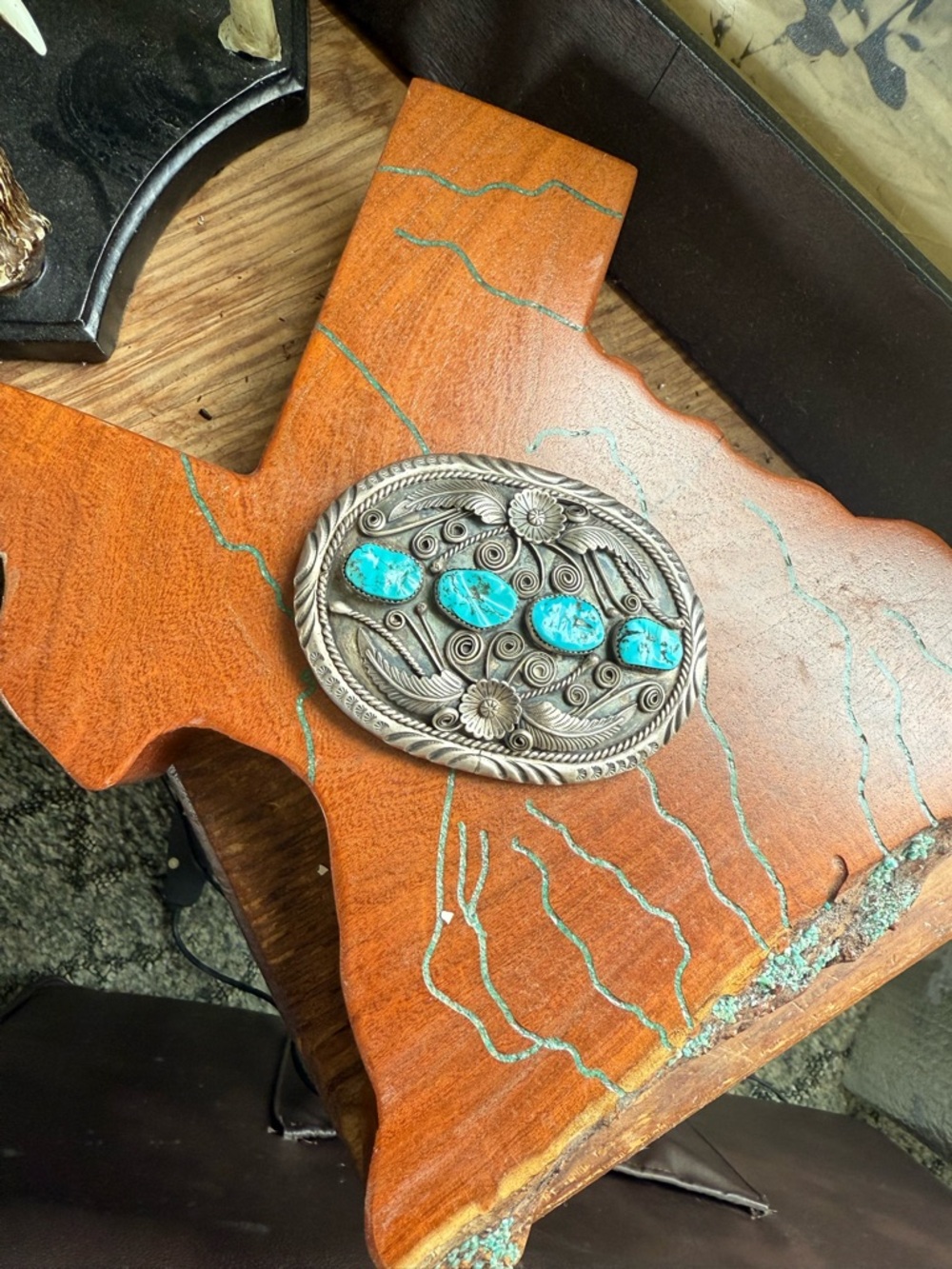Turquoise Stone sterling silver belt buckle